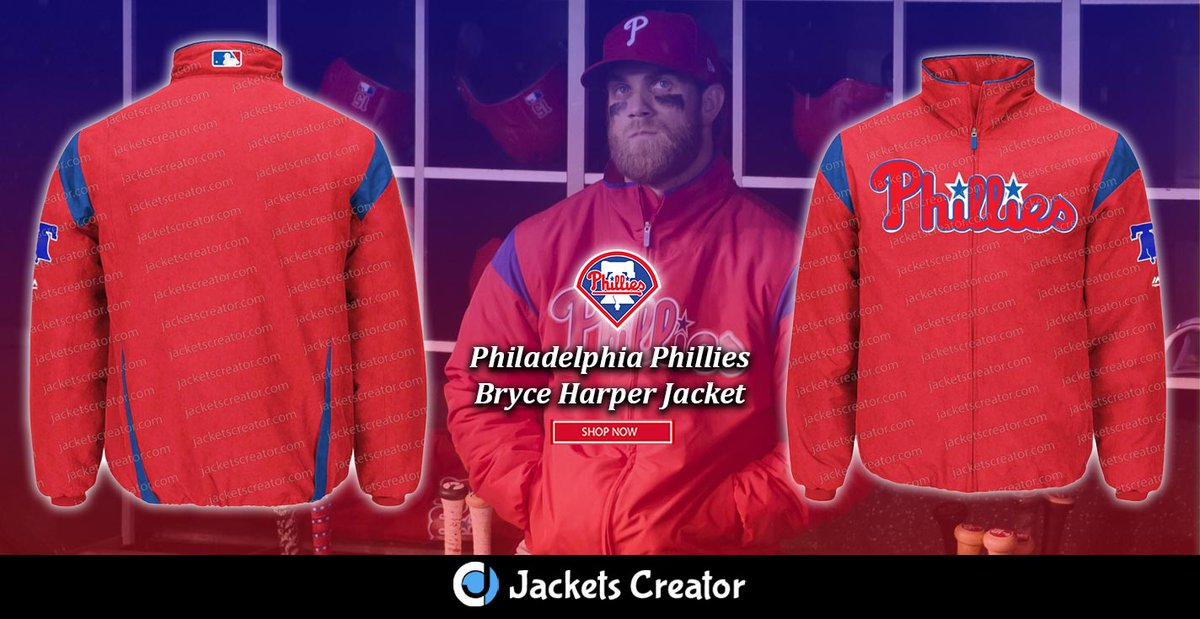 jacketscreator's tweet image. Philadelphia Phillies Bryce Harper Red Full-Zip Jacket.
 ------------------------------------
jacketscreator.com/product/philad…
#PhiladelphiaPhillies #Windbreaker #FullZipJacket #NFL #Football #Sports #TeamApparel #FanGear #GameDayReady