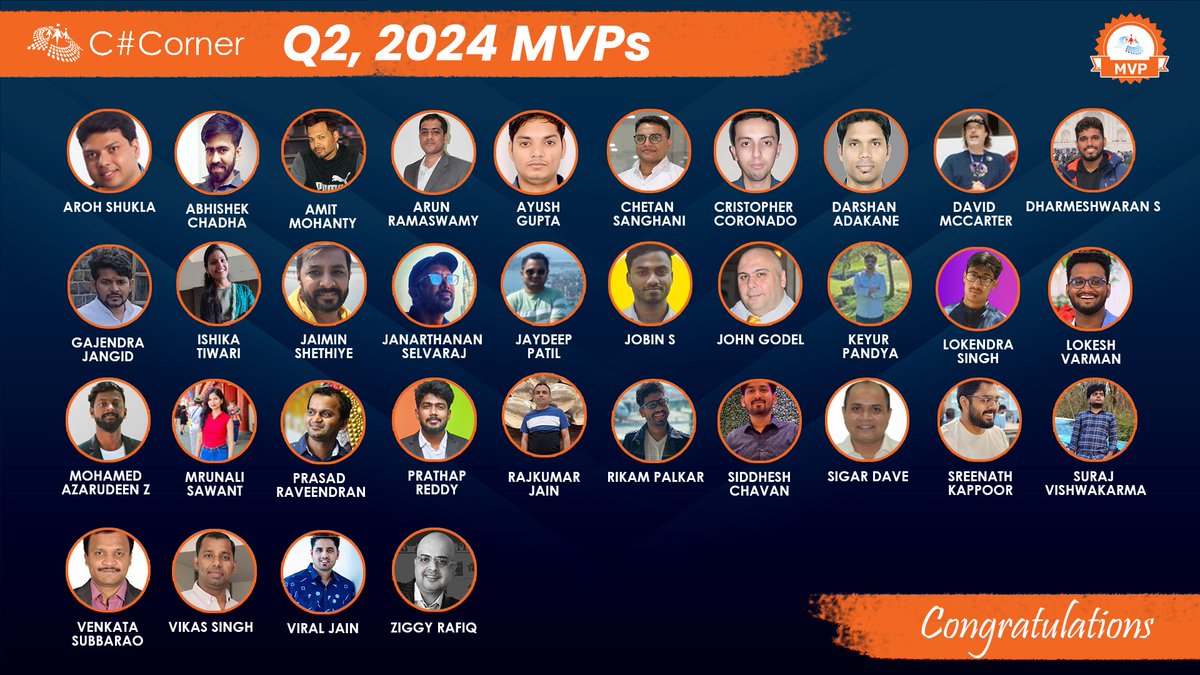 CSharp.com (@csharpcorner) on Twitter photo C# Corner Q2, 2024 #MVPs have been announced! Congratulations to all the new and renewed MVPs! Your dedication and contributions to the tech community are truly inspiring.
Check out the MVP lineup here: tinyurl.com/bdesnn3a
<a href="/mcbeniwal/">Mahesh Chand</a> <a href="/prvn_13/">Praveen Kumar 🙈🙉🙊</a> <a href="/aaroh_bits/">Aroh Shukla</a> <a href="/ishikatiwari23/">Ishika Tiwari</a> C# Corner Q2, 2024 #MVPs have been announced! Congratulations to all the new and renewed MVPs! Your dedication and contributions to the tech community are truly inspiring.
Check out the MVP lineup here: tinyurl.com/bdesnn3a
<a href="/mcbeniwal/">Mahesh Chand</a> <a href="/prvn_13/">Praveen Kumar 🙈🙉🙊</a> <a href="/aaroh_bits/">Aroh Shukla</a> <a href="/ishikatiwari23/">Ishika Tiwari</a>