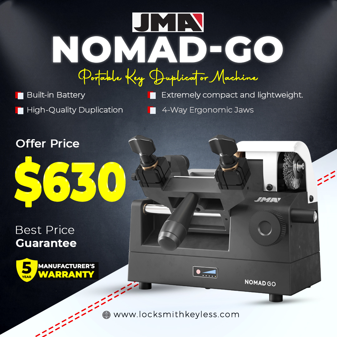 LksmithKeyless's tweet image. JMA NOMAD-GO Portable Key Duplicator Machine
hubs.ly/Q02DSzYC0
#JMA #NOMADGO #KeyMachine