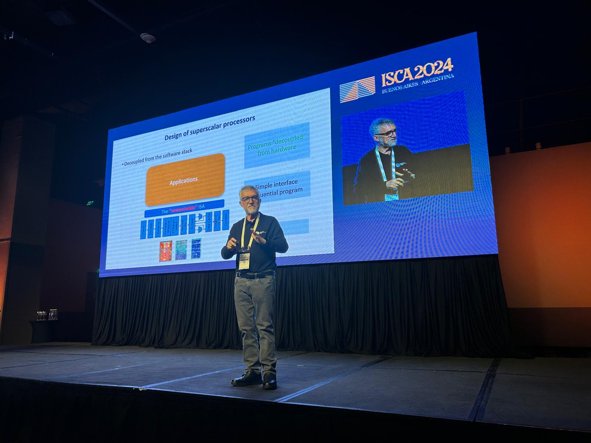 BSC_CNS's tweet image. 🗣The BSC Director Mateo Valero at #ISCACONF2024 offering the Keynote &quot;Quo vadis Computer Architecture: Back to the Future&quot; 

⭕ISCA is the premier forum for new ideas &amp;amp; experimental results in #computerarchitecture