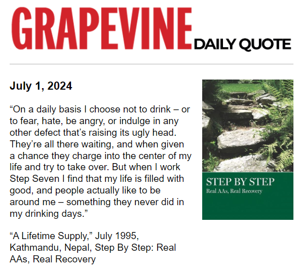 eastlancsaa's tweet image. Grapevine

#StepSeven #Step7 #12Steps #AA #AlcoholicsAnonymous

#Recovery #ODAAT