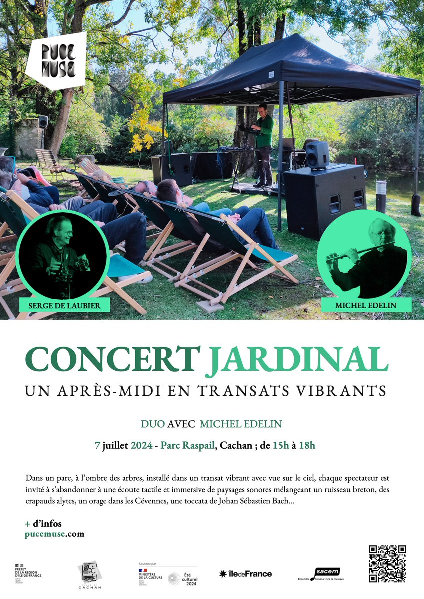 puce_muse's tweet image. Ce dimanche 07 juillet 2024, Concert Jardinal en Duo avec Michel Edelin au Parc Raspail à Cachan. 

Concert de 15h à 18h. 

Concert proposé avec le soutien de la DRAC île-de-France (dans le cadre de L'été culturel en île-de-France). #pucemuse #concertjardinal #eteculturel