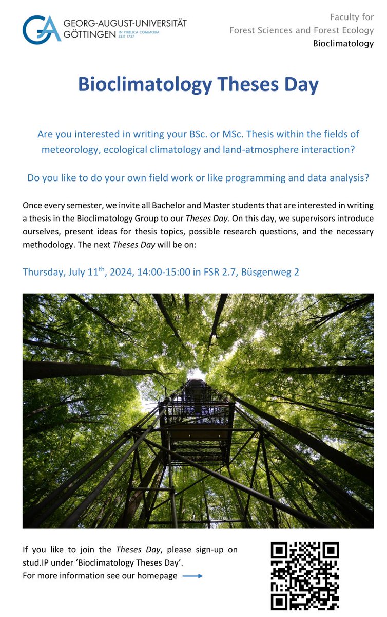 We are happy to invite you to join our thesis day where we present the research directions and topics in our group and answer your questions. sign up here:
s.gwdg.de/35daUI