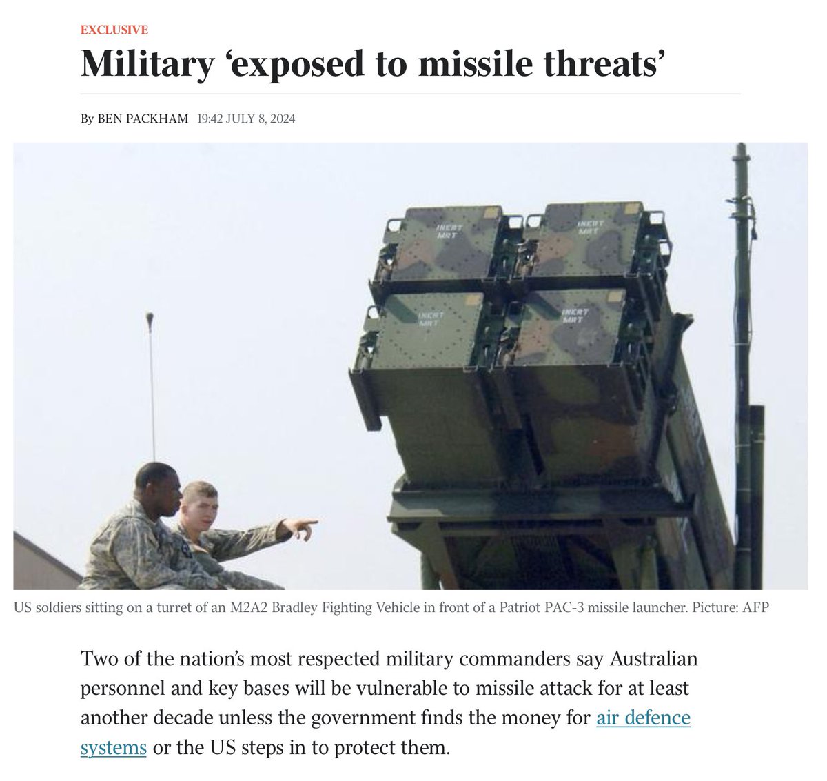 MrRexPatrick's tweet photo. “The trouble is that with no new money, the submarines take up 38 per cent of the budget,” says former Air Force Chief Geoff Brown.

The #AUKUS sub program puts most of our defence eggs in one very expensive expeditionary basket. It’s a brewing national security disaster. #auspol https://t.co/ftPA4eA9ui