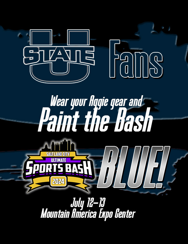 USUAthletics's tweet photo. The Ultimate Sports Bash is coming 🔜

Join us this Friday and Saturday down at the Mountain America Expo Center. Former Aggie legend @RobertJTurbin will be there signing autographs!

➡️ https://t.co/wMDyoJhAWW

#AggiesAllTheWay https://t.co/Nfd78TRvrN
