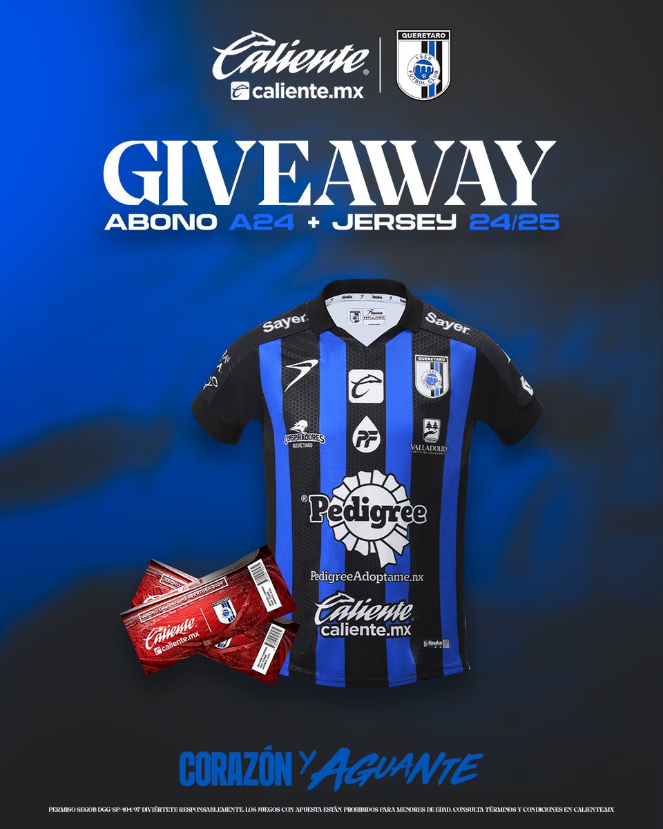 Caliente.mx te lleva al CORREGIDORA
Gana un ABONO DOBLE para nuestros juegos de local + JERSEY (Incluye Fase Final) 🐔 

 Haz lo siguiente 👇🏽
1️⃣Sigue a <a href="/calientesports/">Caliente Sports</a> 📲
2️⃣Dale 🔁 y ❤️
3️⃣Comenta por qué quieres ir al estadio en el #AP24 y el HT #MásAcciónMásDiversión