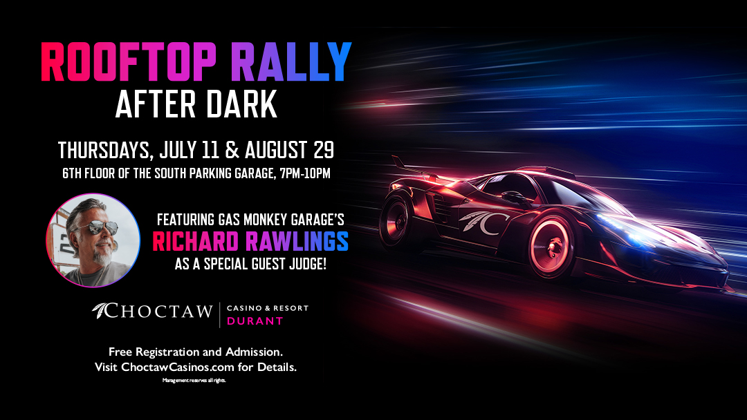 Richard Ray Rawlings (@rrrawlings) on Twitter photo Mark your calendars for an unforgettable night at Rooftop Rally After Dark at <a href="/ChoctawCasinos/">Choctaw Casinos & Resorts</a> (Durant, OK) 🛞💨
🔗 Learn more @ bit.ly/RALLY-AFTER-DA…
This Thursday, from 7 to 10pm, I'll be there as your special guest judge, checking out all the amazing cars and awarding you Mark your calendars for an unforgettable night at Rooftop Rally After Dark at <a href="/ChoctawCasinos/">Choctaw Casinos & Resorts</a> (Durant, OK) 🛞💨
🔗 Learn more @ bit.ly/RALLY-AFTER-DA…
This Thursday, from 7 to 10pm, I'll be there as your special guest judge, checking out all the amazing cars and awarding you