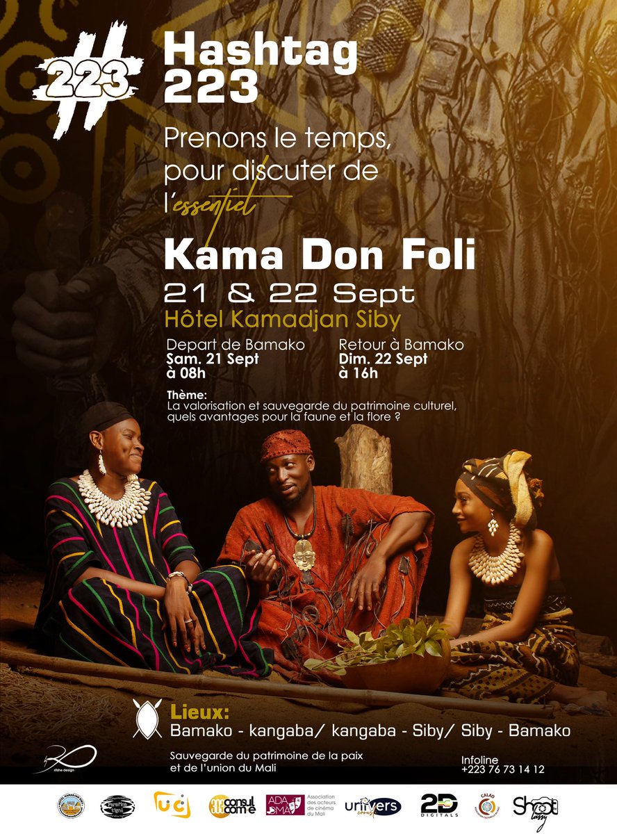 𝐀𝐧𝐧𝐨𝐧𝐜𝐞 𝐨𝐟𝐟𝐢𝐜𝐢𝐞𝐥𝐥𝐞 𝐝𝐞 𝐇𝐚𝐬𝐡𝐭𝐚𝐠 𝟐𝟐𝟑 

Nous lançons l’édition 2024 de #223 avec le slogan « Sauvegarde du patrimoine de la paix et de l’union du Mali ». Rejoignez-nous pour célébrer et protéger notre riche héritage culturel. 

Vive le Mali !
#Hashtag223