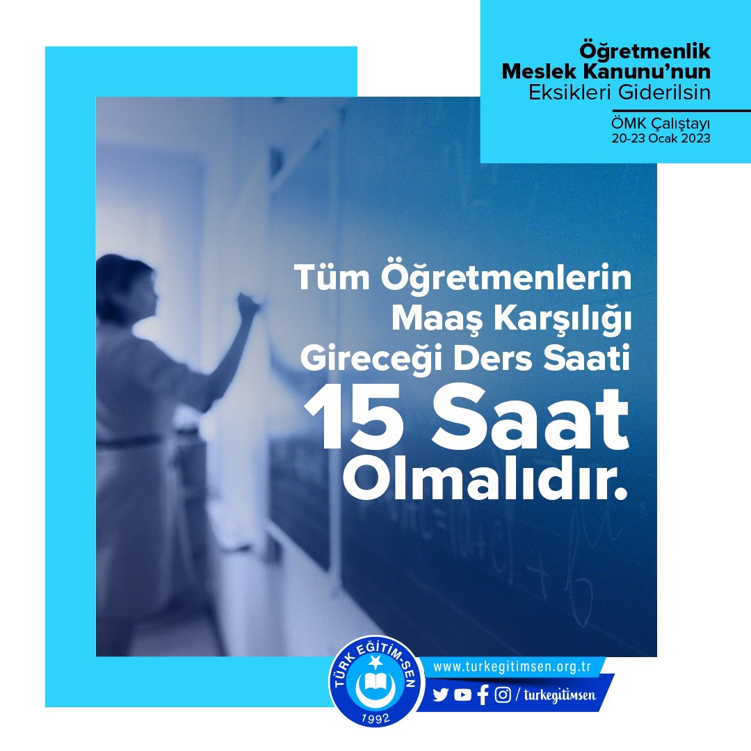 Tüm öğretmenlerin maaş karşılığı gireceği ders saati 15 saat olmalıdır.
#ÖMKHüsranOlmasın