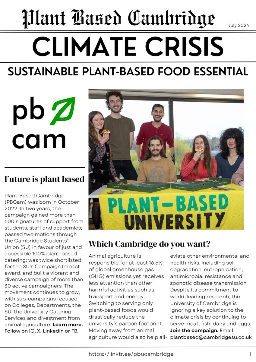 Cimate campaign seeks <a href="/Cambridge_Uni/">Cambridge University</a> alumni to join the fight for sustainable plant-based catering.

#climatecrisis #UniOfCam #plantbasedfuture