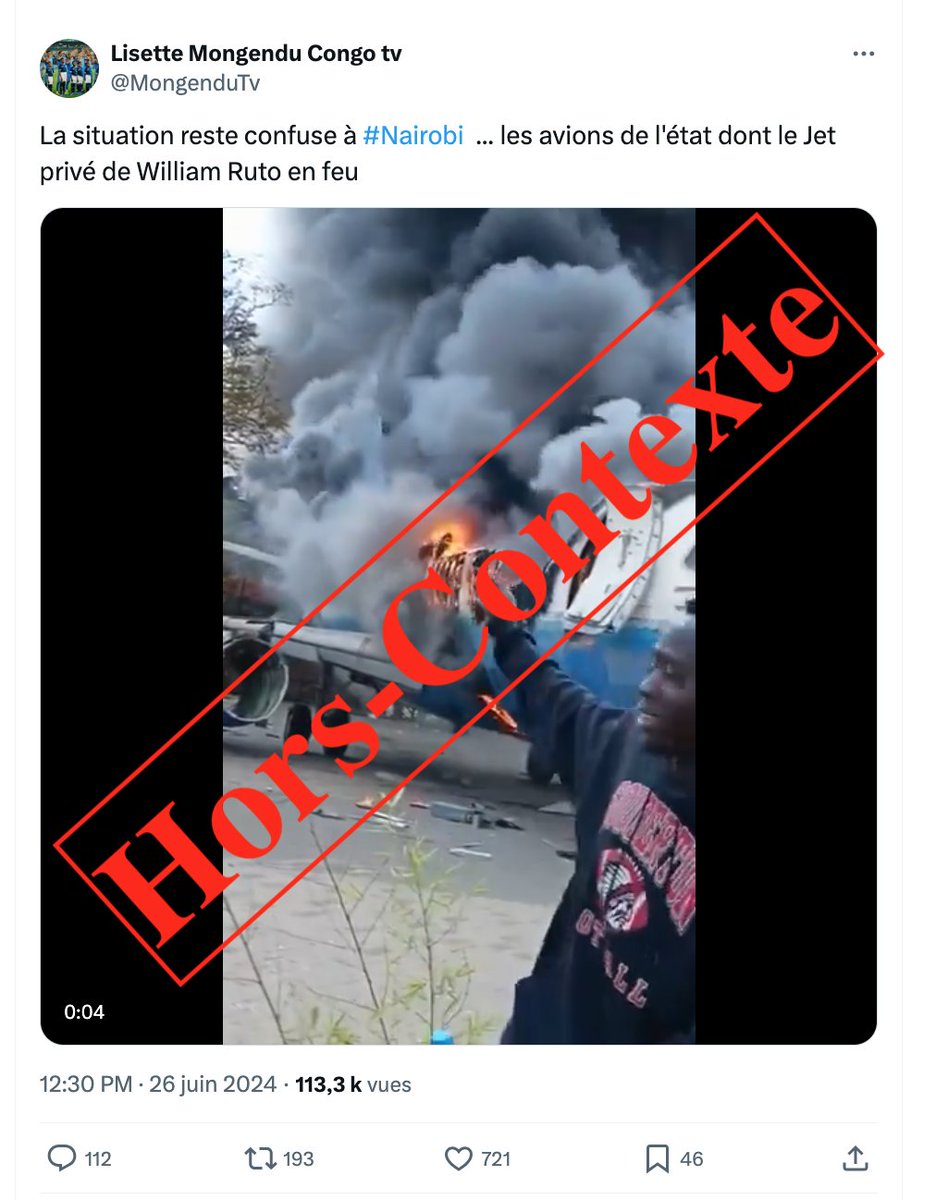 AssoBlogMali's tweet image. Erroné ! Cette vidéo n'illustre pas le jet privé du Président kenyan Ruto en flammes...assoblog.org/errone-cette-v…

#AngaSèguè_Sèguè #ABM #Kenya #JetPrivé #Avion