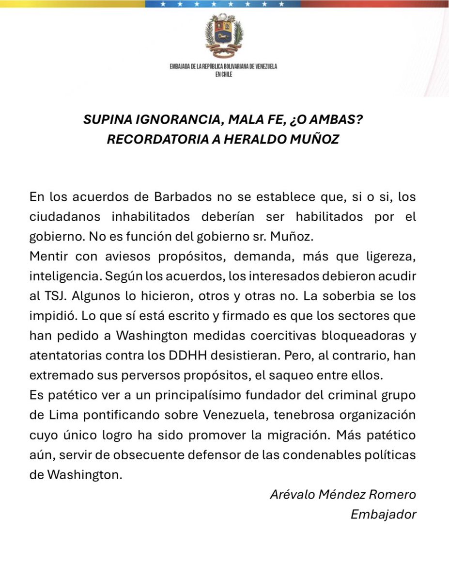 Embajada de Venezuela en Chile tweet media