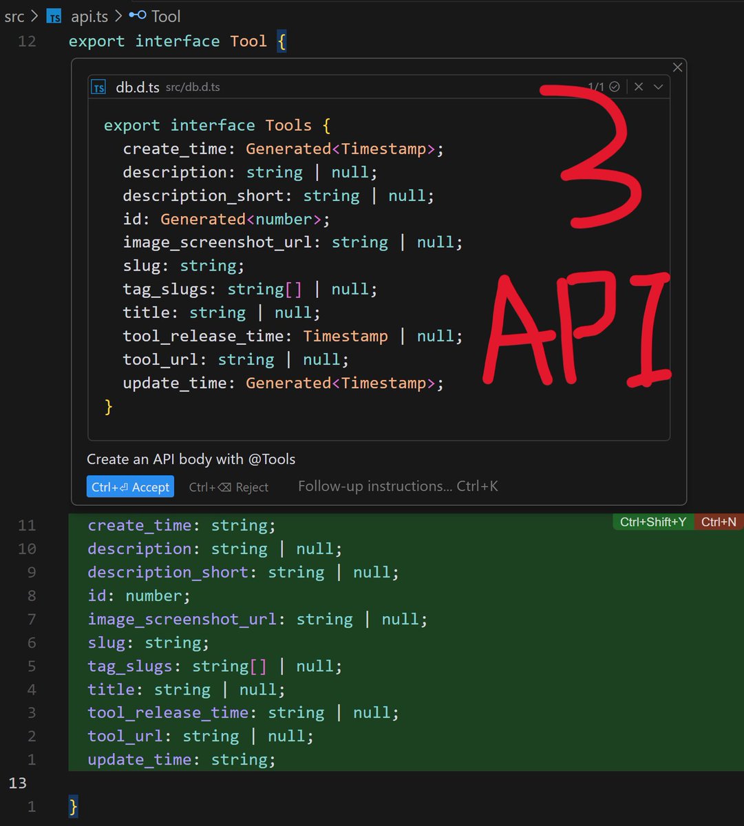 HackerQED's tweet image. Cursor 36 Stratagems 1: Macro Refactoring

AI automation of some tasks, which are easy to describe in natural language but tedious to edit manually. (Cursor is an AI-powered VSCode).

Steps: SQL in 1, generator made 2, AI generated 3 (not perfect), macro refactoring gave us 4.