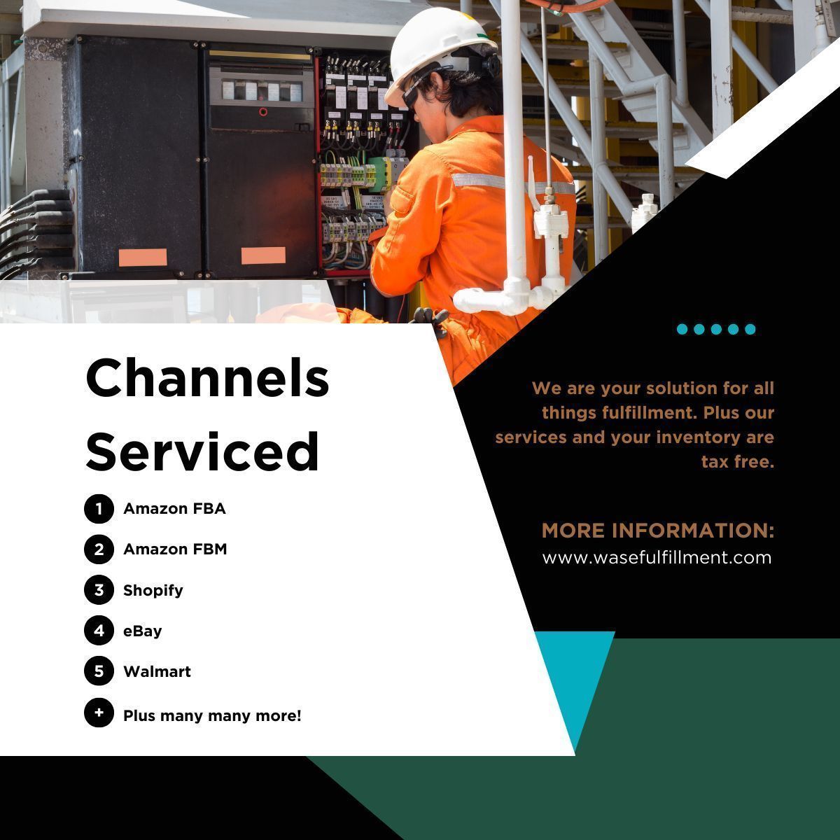 WASEFulfillment's tweet photo. We offer sales solutions for various channels including Amazon, eBay, Walmart, and Shopify. Expand your business reach with our services! #saleschannels #marketplaces https://t.co/GR38wZNJXd https://t.co/y9Z94SFIKi