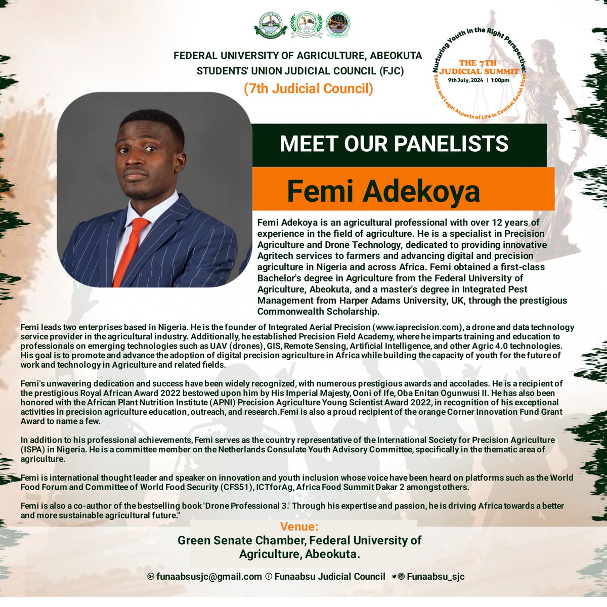 funaabsujc's tweet photo. Femi Odukoya is THE MAN, the perfect panelist!
Take your seats at the 7th Judicial Summit to witness THE MAN deliver.๐ซต๐ผ
#JudicicialSummit
#7thFJC
#FunaabsuJudicialCouncil
#Funaabsug23/24
#TeamUbuntu https://t.co/B0iG5IGdS2