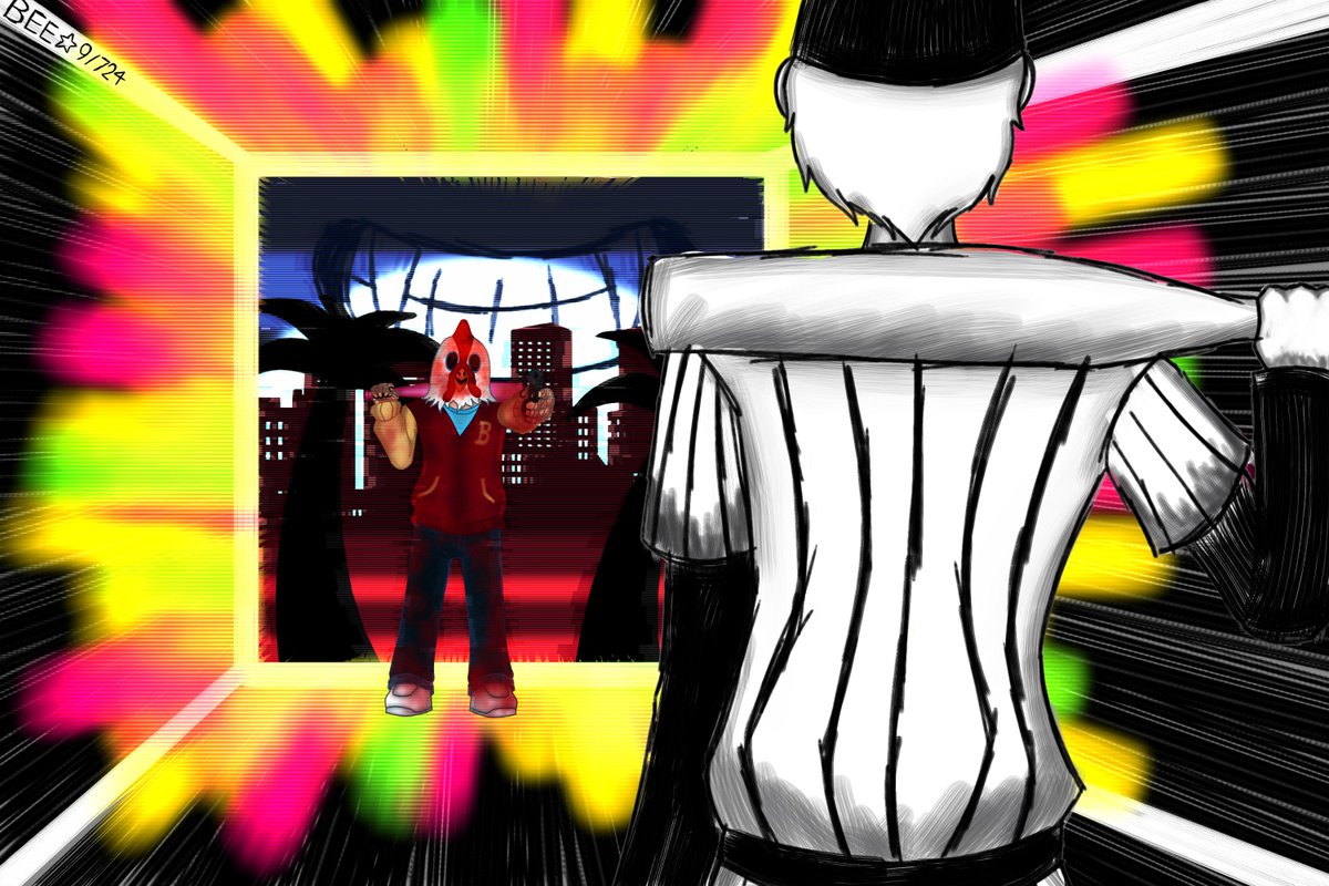 Got inspired by the latest <a href="/snakebite126/">New to this site</a> rap battle so here's some art of Jacket VS the Batter. Had alot of fun with this