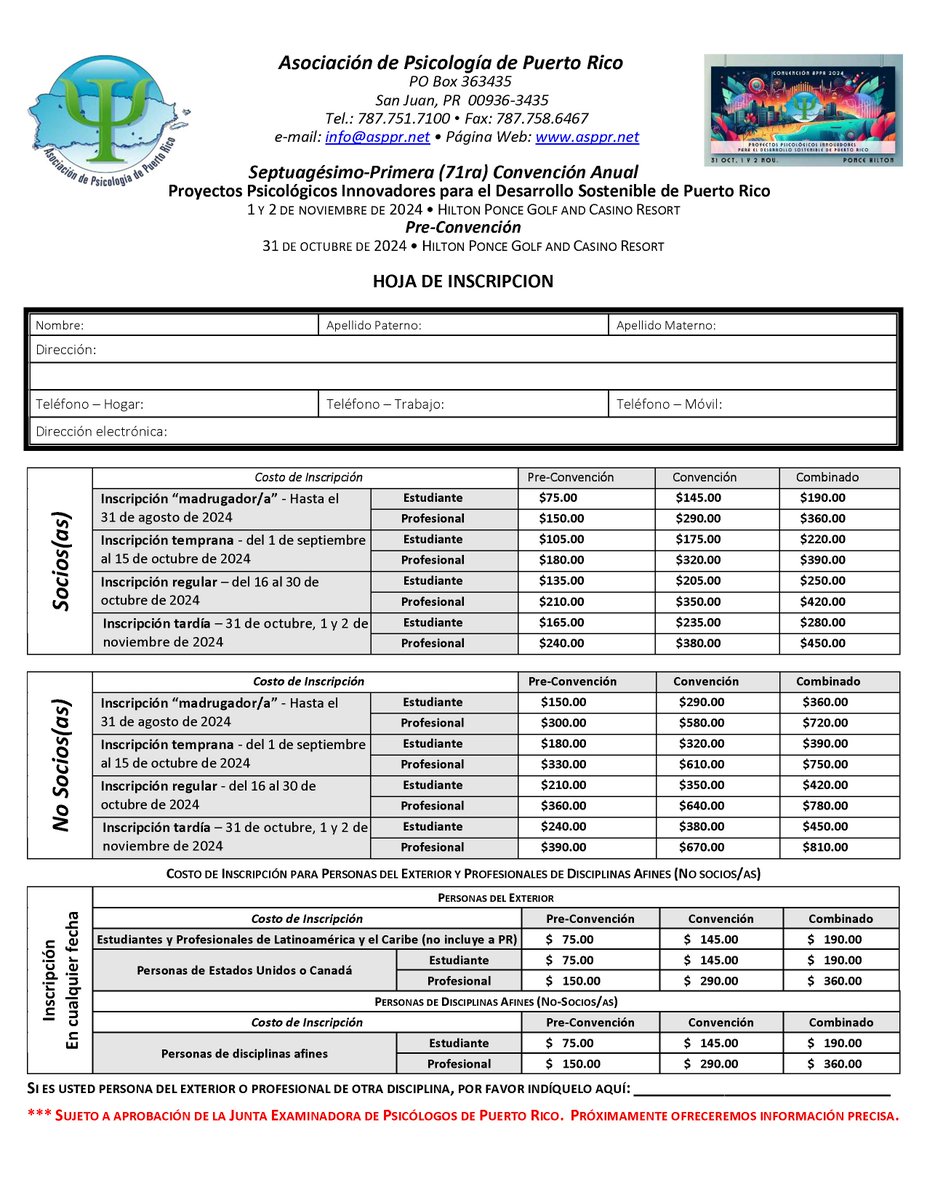 ¡Ya está abierta la inscripción para nuestra 71ª Convención Anual! 📷

Este año, el evento será completamente presencial en el espectacular Ponce Hilton Golf &amp; Casino Resort. 📷📷 ¡No te lo pierdas!

Inscripción electrónica disponible aquí: form.jotform.com/241795664512867