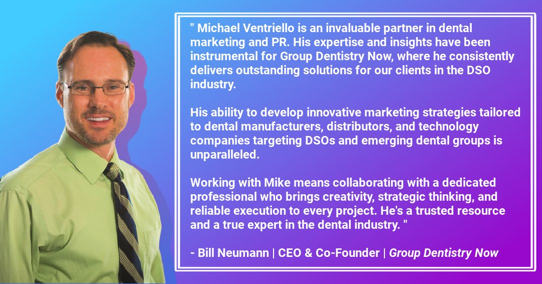 What a great way to start the week! 

Thankyou Bill Neumann, CEO of <a href="/GroupDentistry/">GroupDentistry</a> Now for "going on the record" with these extremely kind words!

#DSOs #DentalGroups #DentalInnovation