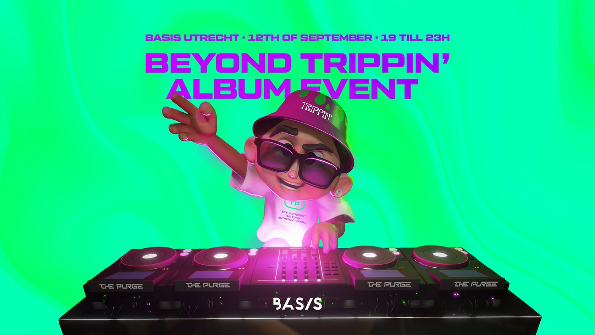 BEYOND TRIPPIN’ ALBUM EVENT 💜💚

Mark your agendas, because on Thursday the 12th of September we will celebrate with an intimate boiler room experience at BASIS in Utrecht.

You can pre-register yourself directly at thepurgedj.com
