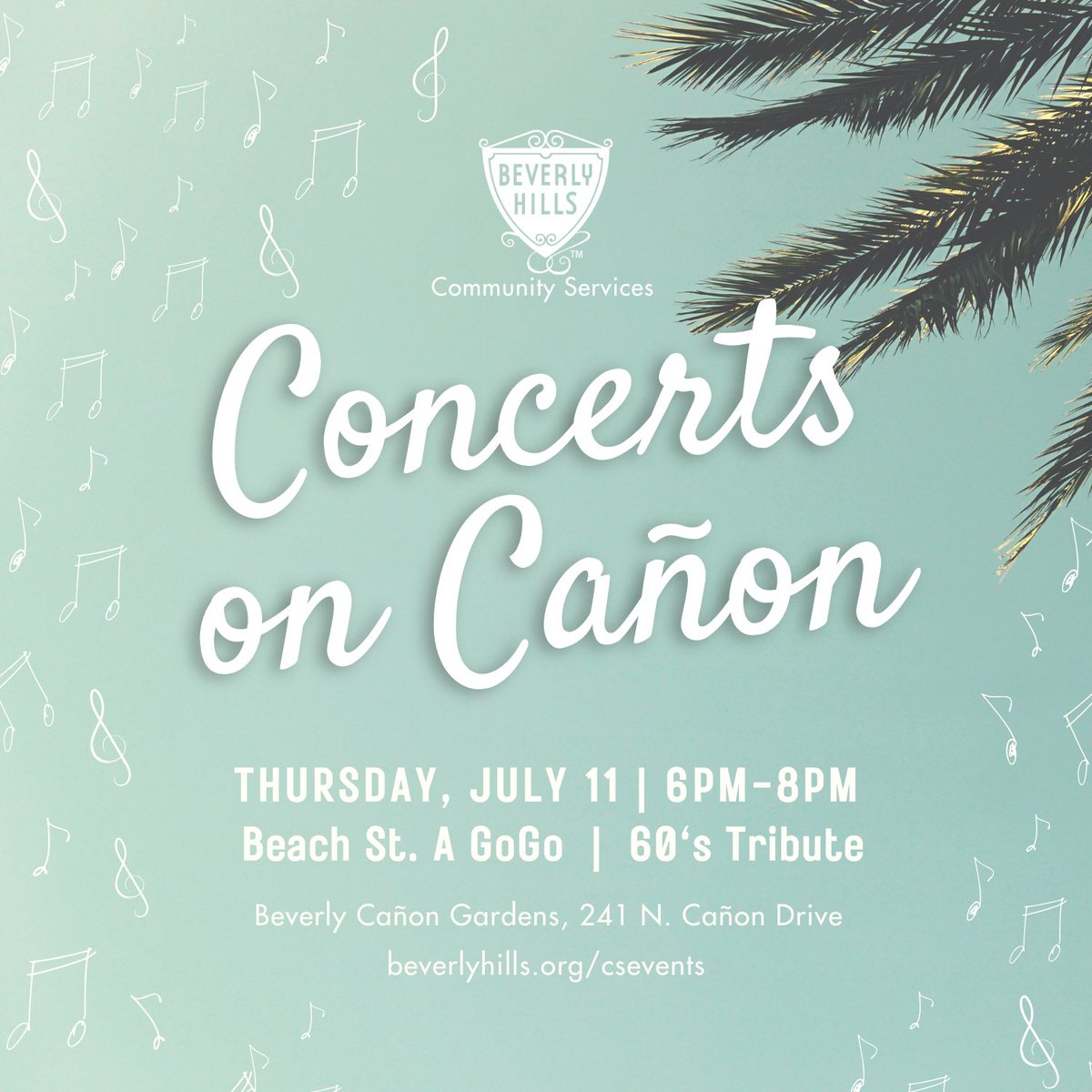 THIS THURSDAY, July 11! 🎉😍 Join us for Concerts on Cañon in Beverly Cañon Gardens from 6pm to 8pm with Beach St. A GoGo. 🎶 This band is a 60's tribute band featuring hits from The Beatles, Beach Boys, Elvis, Those Fab 60’s Girl Groups, One Hit Wonders, Motown and more! ★