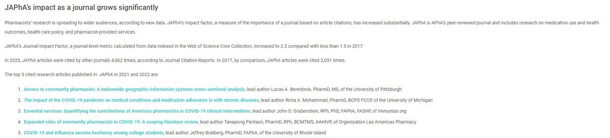 Inmaculada (Inma) Hernández (@ihdezdelso) on Twitter photo Thrilled to see that our paper on pharmacy access was the top cited paper published in <a href="/JAPhAJournal/">Journal of the American Pharmacists Association</a> in 2021-2022
<a href="/LBerenbrok/">Lucas Berenbrok</a> <a href="/UCSDPharmacy/">UC San Diego Skaggs School of Pharmacy</a> <a href="/pittpharmacy/">Pitt Pharmacy School</a> Thrilled to see that our paper on pharmacy access was the top cited paper published in <a href="/JAPhAJournal/">Journal of the American Pharmacists Association</a> in 2021-2022
<a href="/LBerenbrok/">Lucas Berenbrok</a> <a href="/UCSDPharmacy/">UC San Diego Skaggs School of Pharmacy</a> <a href="/pittpharmacy/">Pitt Pharmacy School</a>