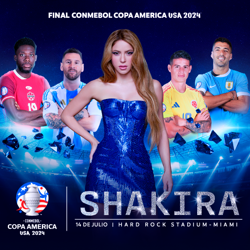 CopaAmerica's tweet photo. Shakira, Shakira 🎶

La estrella colombiana será la artista oficial de la Gran Final de la CONMEBOL Copa América USA 2024™️ 🌟

¡Prepárate para sentir la grandeza en un show que hará vibrar al continente!