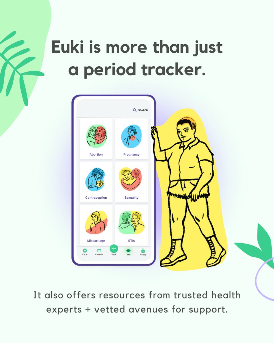 EukiApp's tweet photo. Euki is so much more than a period tracker.

There’s resources from trusted health experts about abortion, contraception, sexually transmitted infections, and more; plus, vetted avenues for support, including telehealth clinics and organizations providing free legal help. https://t.co/SzawMVC3hI