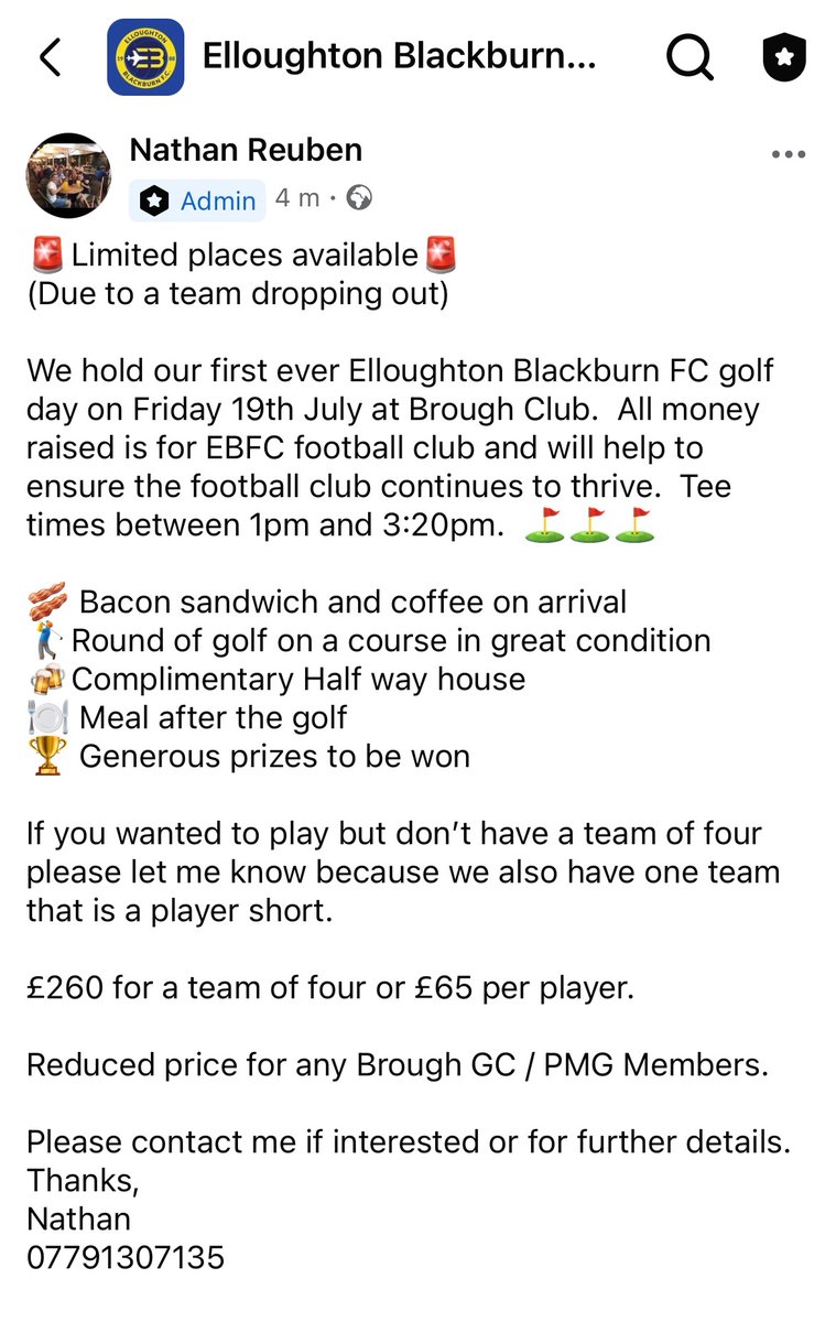 🚨Limited places left in EBFC golf day🚨