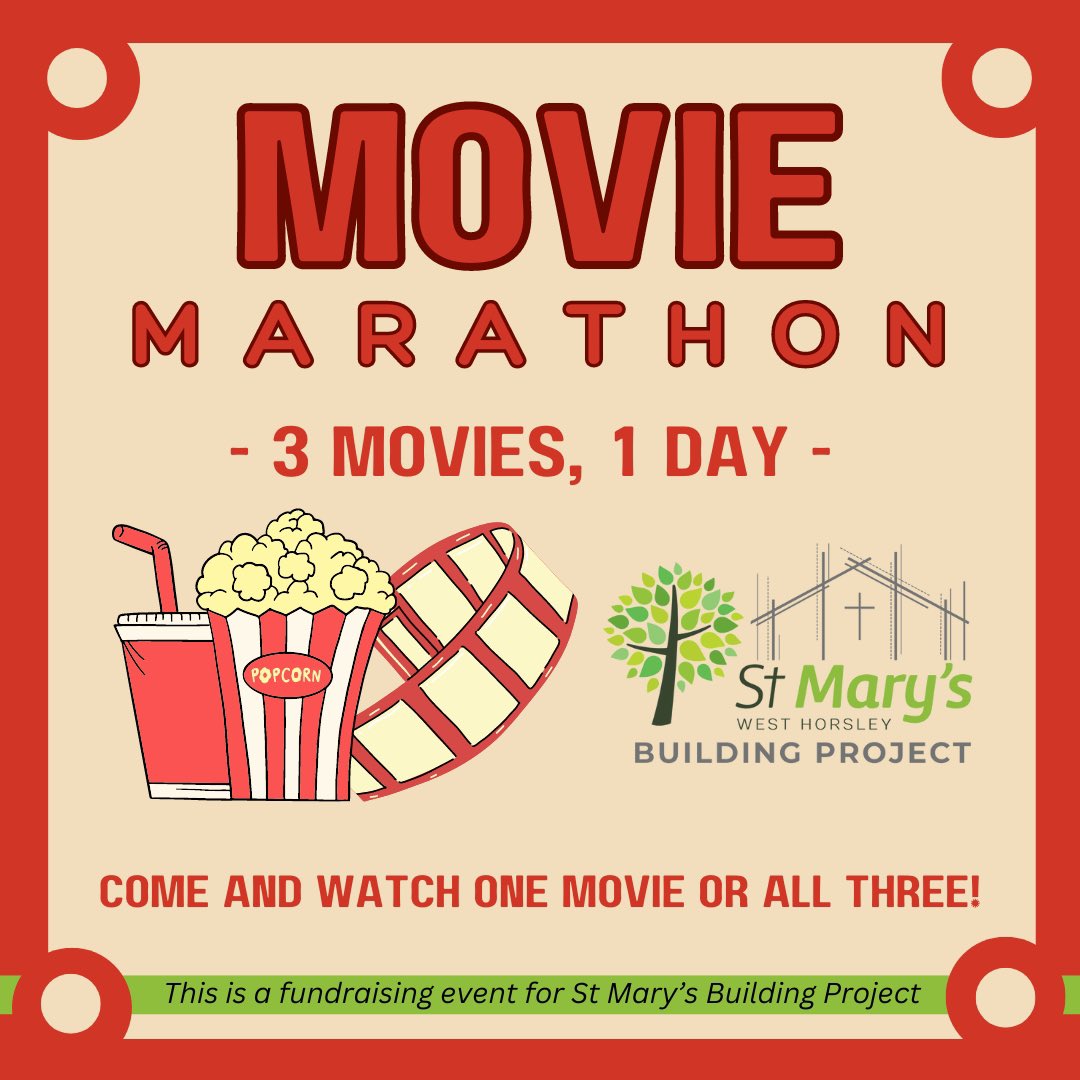🍿🎬🎥🎞️We are excited to announce our next fundraiser… 🍿🎬🎥🎞️

3 movies showing in one day - come along to one of all three! 

🍿🍬🍫🍪🌭Snacks, treats and hotdogs available to buy at each showing 

More info about the movies &amp; reserve your seats here: stmaryswesthorsley.churchsuite.com/events/xkwwbpjb