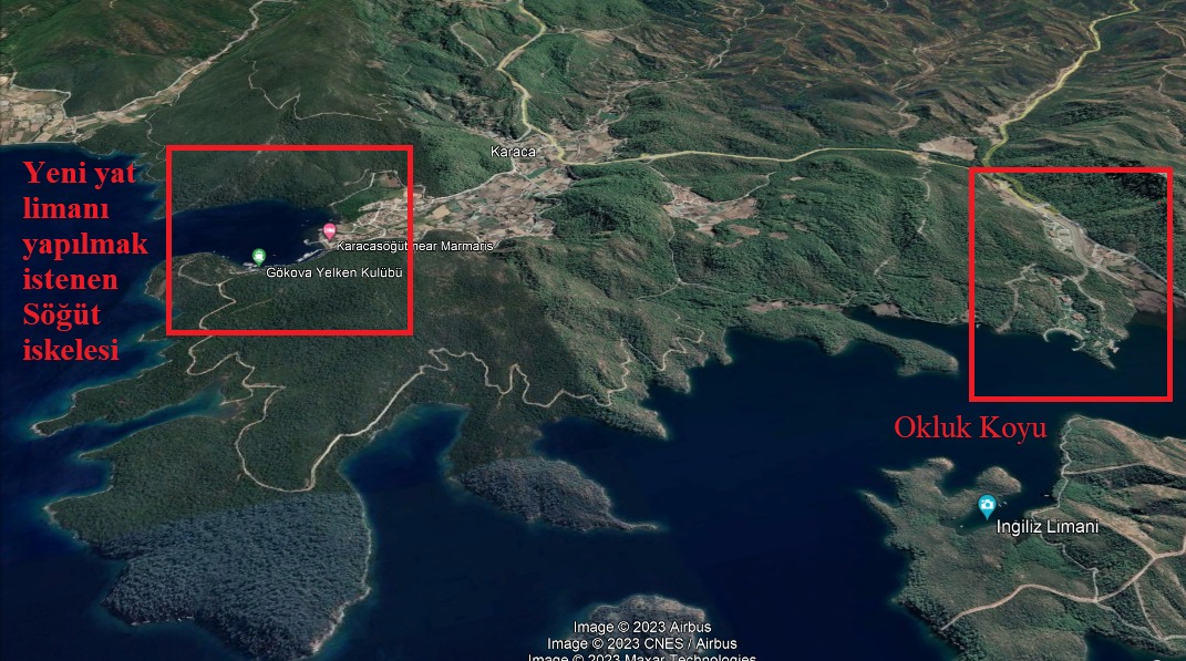 Marmaris Okluk Koyu'nda inşa edilen Cumhurbaşkanlığı yazlık sarayının olduğu bölgeye yatların girişine kısıtlama getirilince yakındaki Söğüt iskelesine talep arttı. MUÇEV'e ait iskele yat limanına dönüştürülmek istendi, inşaat başladı. Projenin ÇED kararına dava açıldı.⬇️