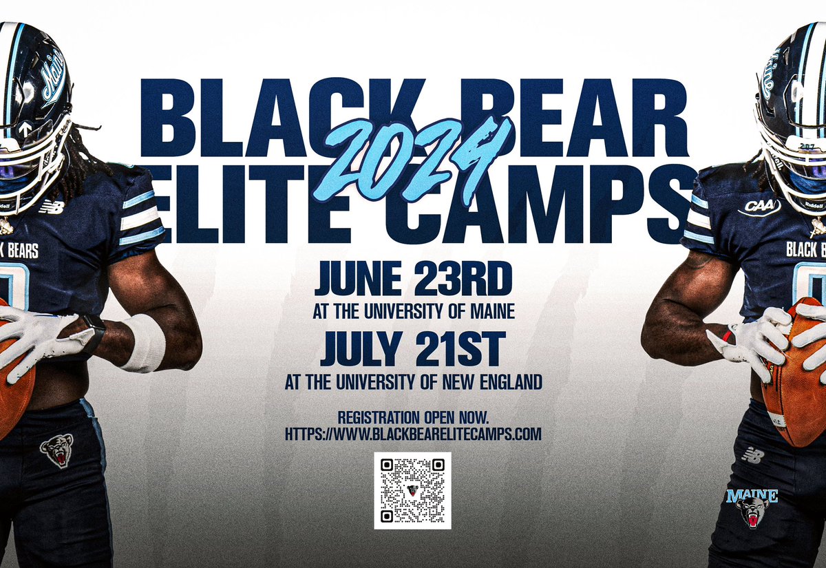 Jordan Stevens (@coachstevensfb) on Twitter photo One last chance to work with <a href="/BlackBearsFB/">Maine Football</a>!
We will be hosting our Black Bear Elite Camp at <a href="/UNEfootball/">University of New England Football</a> on July 21st. Come compete with the Black Bears.
blackbearelitecamps.com One last chance to work with <a href="/BlackBearsFB/">Maine Football</a>!
We will be hosting our Black Bear Elite Camp at <a href="/UNEfootball/">University of New England Football</a> on July 21st. Come compete with the Black Bears.
blackbearelitecamps.com