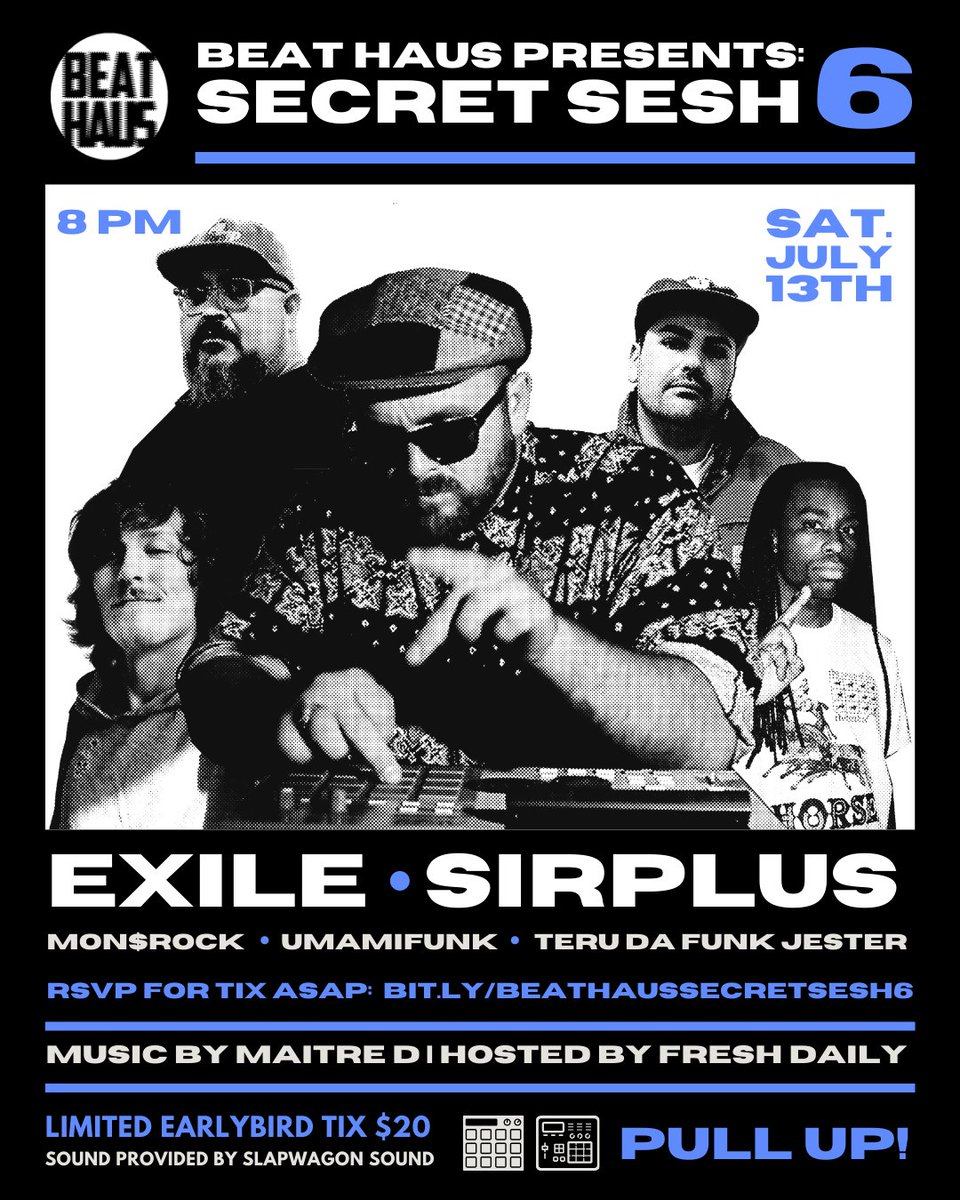 Saturday. July 13th. 8pm. with @ExileRadio <a href="/sirplus_1/">Danny Rojo</a>  <a href="/coldtwelvers/">monsrock</a> @_exdavid and more at <a href="/KALW/">KALW</a> 

fusicology.com/events/beat-ha…