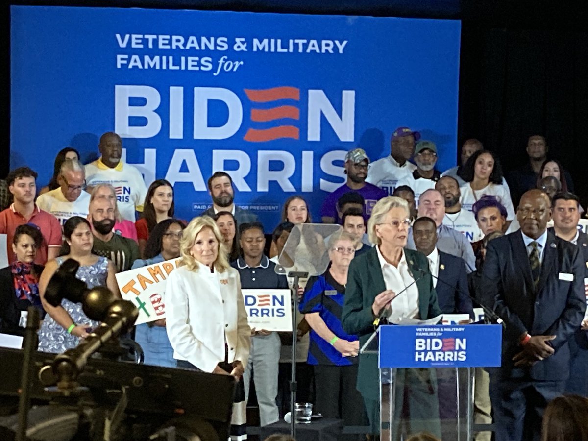 Tampa Mayor Jane Castor introduces First Lady Jill Biden during a campaign appearance at the American Legion post in Tampa’s Seminole Heights.