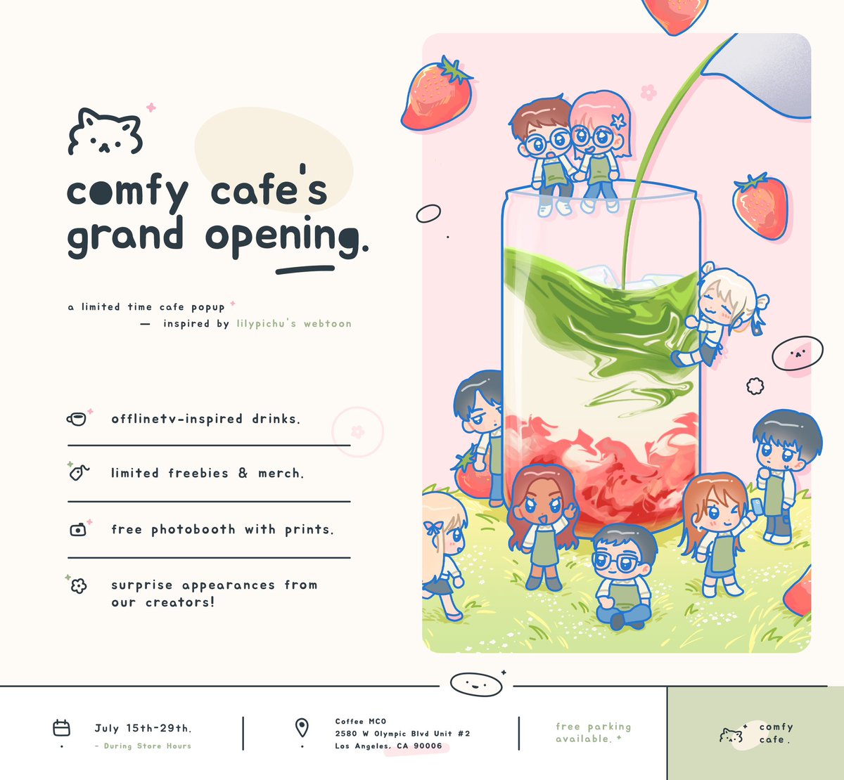 OfflineTV's tweet photo. We’re thrilled to announce our two-week Comfy Cafe popup with local cafe Coffee MCO! 

You can visit between July 15th - 29th at 2580 W Olympic Blvd Unit #2, Los Angeles, CA 90006 during store hours

More details below 🪴☕ https://t.co/rxAdlJ9JRL