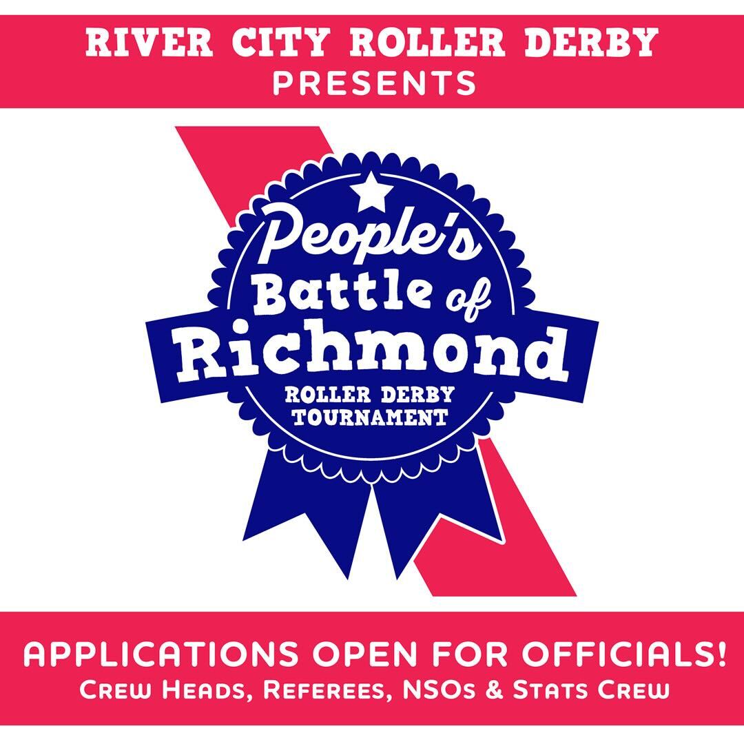 Now taking applications for officials for this year's People's Battle of Richmond! Find the link here and feel free to dm with any questions! forms.gle/AuU1Sg76ByoDDT…

#derbytwitter #rollerderby #rva