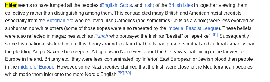 SupportFarRight's tweet photo. @CircuitousMess @autisticgaddafi @WorldMappingIII Incorrect Hitler actually famously said Irish were the same as British. Hitler himself never said any European group were not white he just said some groups were inferior and Germans/Nordics were superior even other Nazi racialists believe the same https://t.co/s39Fp4EkRo