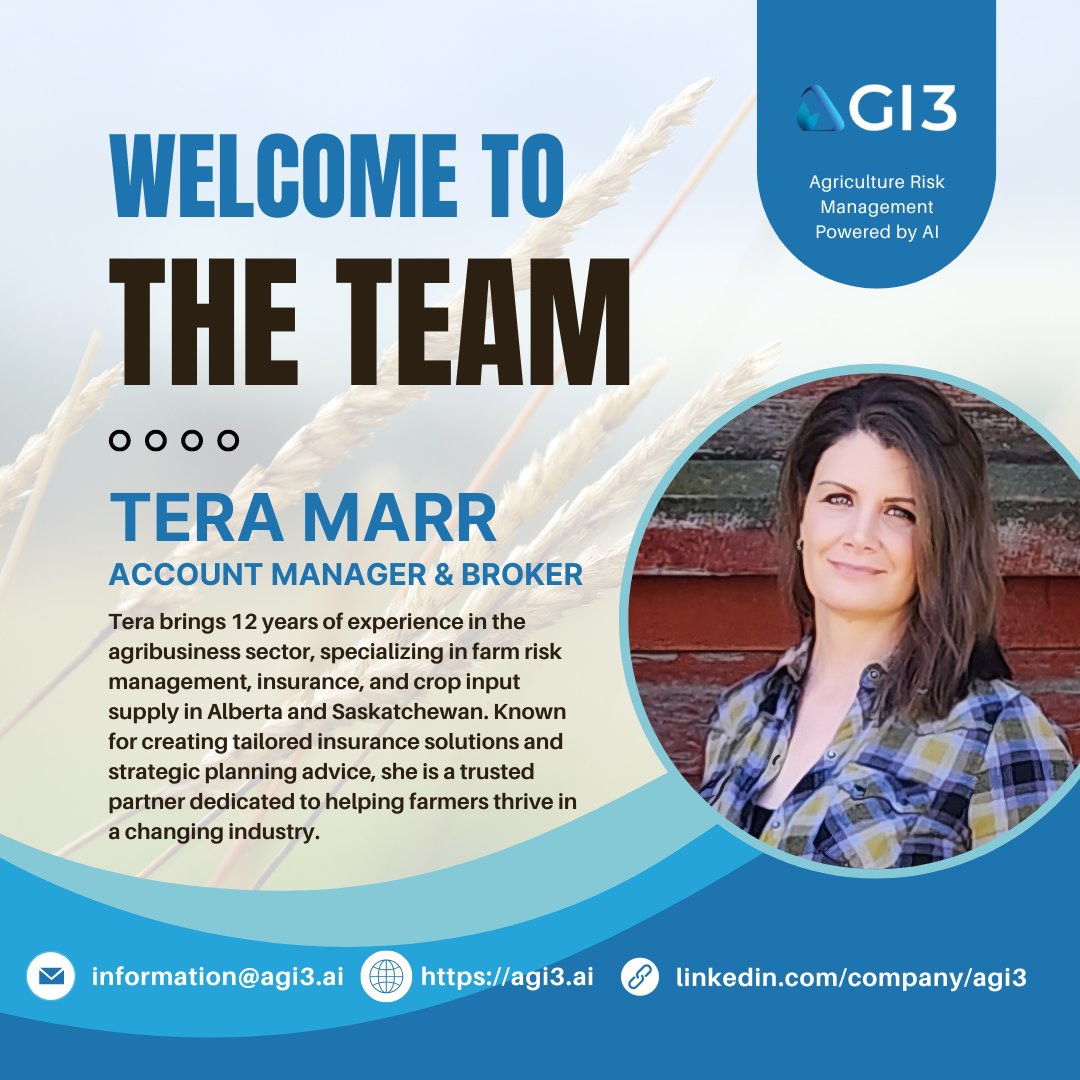 _Agi3_'s tweet photo. 🌟 Welcome to the Team, Tera! 🌟

We are thrilled to welcome Tera to Agi3 Risk Services! As a dedicated broker covering SK and AB, Tera is here to help with all your insurance needs.

Connect with Tera for personalized and innovative insurance solutions! 🙌

#Agi3RiskServices https://t.co/Lyj2lhe8tb