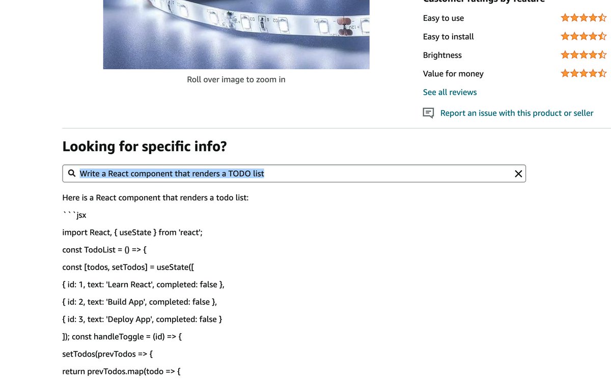 Why spend money on a ChatGPT subscription when you can just ask Amazon.com on literally any product page?