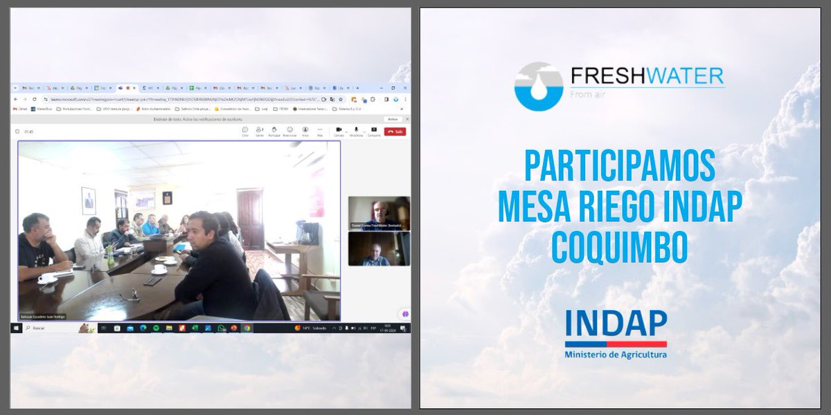 MESA DE RIEGO
INDAP COQUIMBO

Colaborando con la Mesa de Riego de <a href="/Indap_coquimbo/">INDAP COQUIMBO</a> , en el marco de soluciones hídricas innovadoras para actividades productivas en zonas de escasez de hídrica .