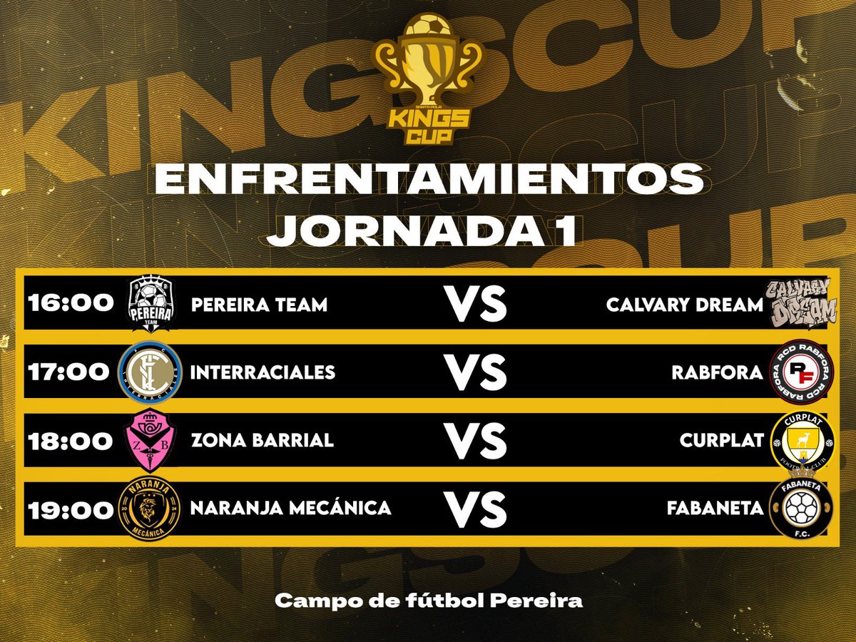 KingsLeagueSp_'s tweet photo. 🚨HORARIOS🚨

Mañana juega España 🇪🇸, pero antes hay Kings!🏆

Estos son los horarios para la Jornada 1 del torneo!

❤️/🔄! https://t.co/yOqLidyGQf