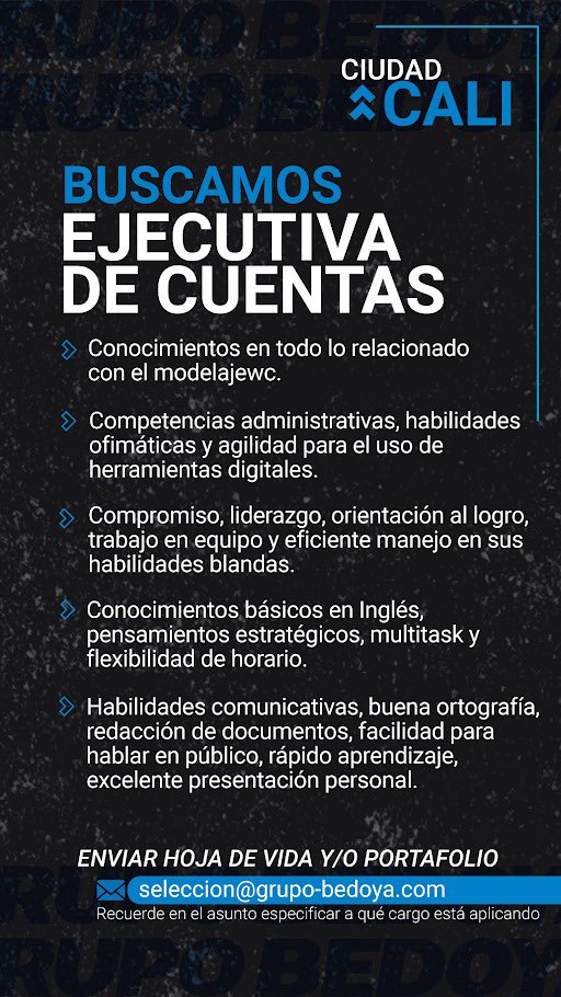 Vacante disponible en GB para la ciudad de Cali, postúlate 🙌 más información ⬇️