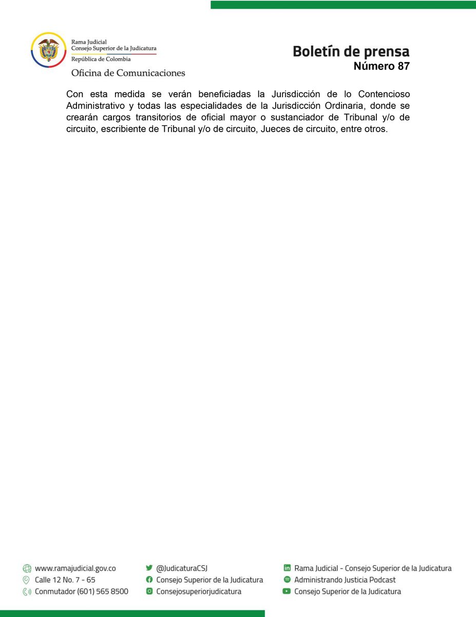 judicaturacsj's tweet photo. ¡Pasa la voz que tenemos buenas noticias!🗣️

Creamos 1.390 nuevos cargos transitorios para fortalecer la oferta judicial en el país. Esta medida busca aliviar la congestión judicial y mejorar la capacidad de respuesta. 👨‍⚖️🧑‍⚖️

¡Entérate!➡️https://t.co/JVilFIWsqF https://t.co/FhzgeJgx88