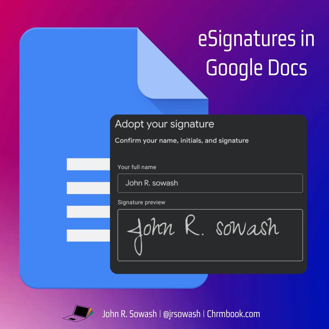John R. Sowash (@jrsowash) on Twitter photo . <a href="/GoogleDocs/">Google Docs</a> has a new eSignature feature that's easy to use and works great! I've been using it lately to get signatures on proposals and contracts.
Here's how it works: chrmbook.com/esignature-gooโฆ
#GoogleEDU #TeacherTech . <a href="/GoogleDocs/">Google Docs</a> has a new eSignature feature that's easy to use and works great! I've been using it lately to get signatures on proposals and contracts.
Here's how it works: chrmbook.com/esignature-gooโฆ
#GoogleEDU #TeacherTech
