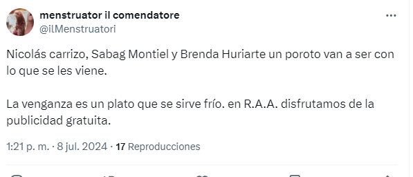 Ivy_Cangaro's tweet photo. Estas amenazas explícitas recibí como consecuencia de la nota acerca de las ideas nazis de Sabag Montiel, que él mismo hizo explícitas en el juicio. 

Hago responsables, si me pasa algo, a estos personajes que pertenecen a Fuerza UnidAria Argentina y otras organizaciones. https://t.co/kxvmDg96pM