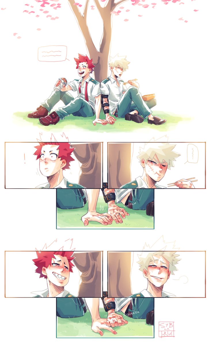 SybLaTortue's tweet photo. it took months of rehab but finally Katsuki's right hand shows a little progress, he can reciprocate when Eijirou holds his hand 🥺❤️🧡 https://t.co/En6JDxLIIl