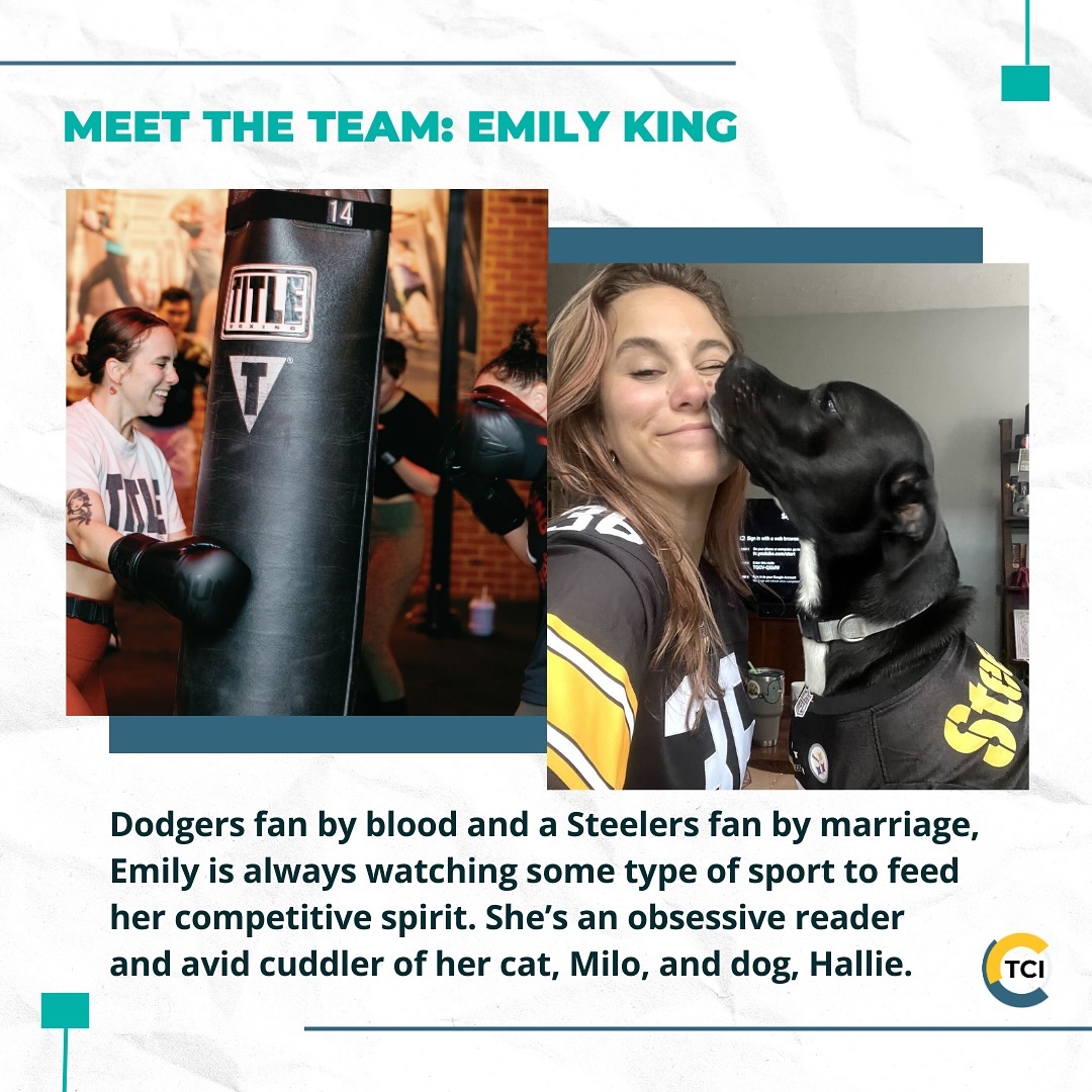 TCIFiscal's tweet photo. Meet Emily King (@emilyslowrie) who leads our decriminalization of poverty work!

When she’s not busy researching the impact of court #FinesAndFees or chatting with colleagues, she's coaching boxing, reading obsessively, or cuddling with her pets! #MeetTeamTCI https://t.co/qsmkm6J60B