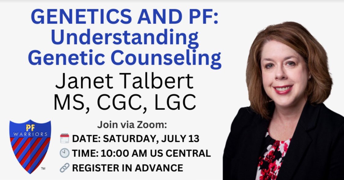 Have you wondered if there is a genetic component to your pulmonary fibrosis (PF) diagnosis? 

Join us for “Genetics and PF: Understanding the Benefits of Genetic Counseling."

Date: Saturday, July 13
Time: 10:00 am CT 
Register Today!