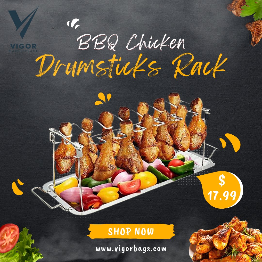 VIGORZIP's tweet photo. Level up your BBQ game with our Stainless Steel Chicken Drumsticks Rack! Hang up to 14 legs or wings for perfect grilling. Easy to install and clean! 

Ready to impress your guests? Click the below to shop now! 
https://t.co/39gR61pBPw 

#Vigormarketplace #BBQ #Grilling https://t.co/RVL5VVMGPh