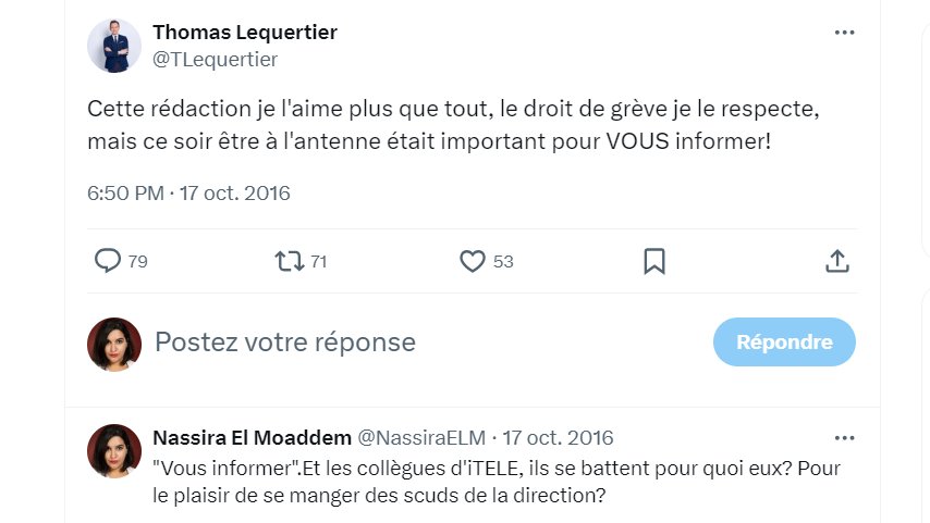 NassiraELM's tweet photo. @TLequertier Les mêmes mots que l'extrême droite. Quelle déchéance Thomas... En même temps, tu avais laissé un signe en cassant la grève courageuse des copains d'iTELE . Le seul fait de ta carrière dont on se souviendra. Bon vent ! https://t.co/PQCSOLvs5M