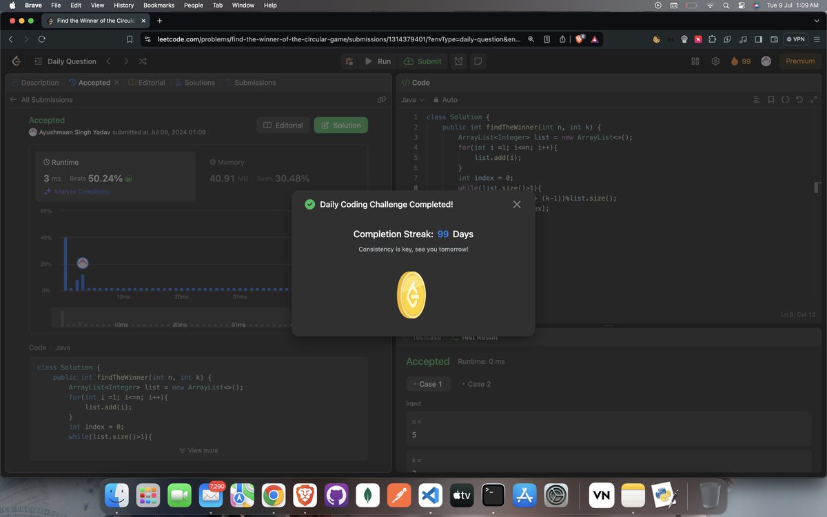 SinghYadav58685's tweet photo. --Problem Of the Day--
Day 99 of #100daysofcodechallenge
1823. Find the Winner of the Circular Game
👉Array
👉Math
👉Recursion
👉Queue
Companies Ask - Goldman Sach | Zoho | BloomBerg | Yahoo | Google | Amazon | MS
@LeetCode
Excited!!
#leetcode #DSA #javalang #programming #CONNECT https://t.co/cgGFpEC2GY